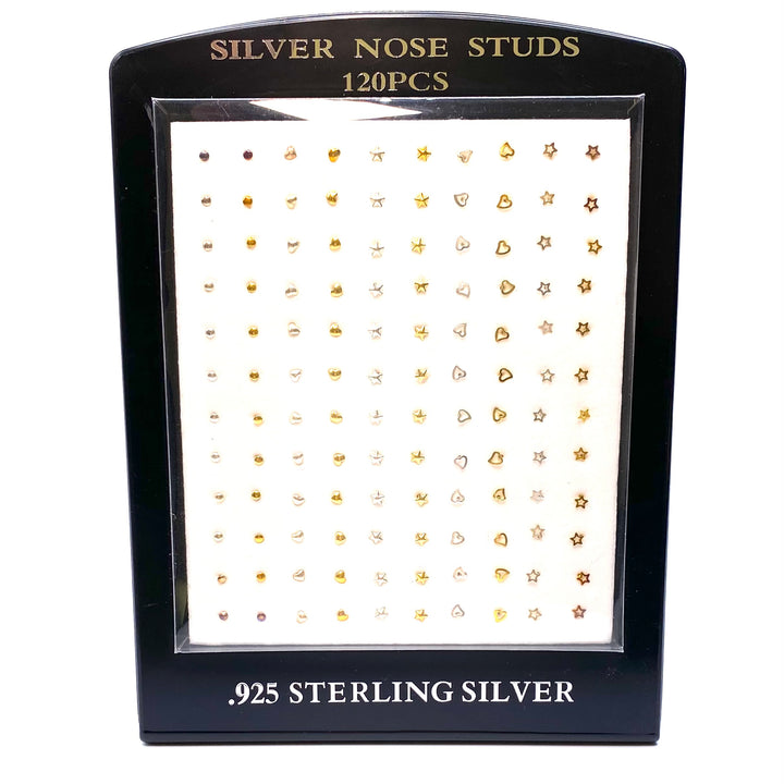 Nose Stud Mix Sterling Silver Gold Silver 120 pc Display