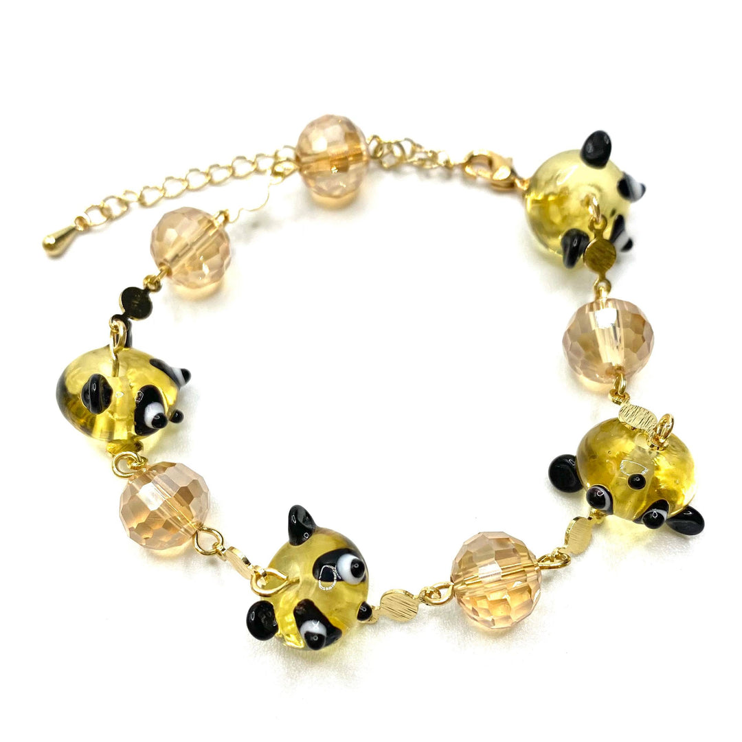 Bracelet Glass Bead Panda Brown Gold