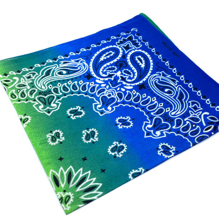 Dozen 12 Piece Tie Dye Bandanas Gradient Double Sided Classic Paisley Handkerchief BLUE GREEN