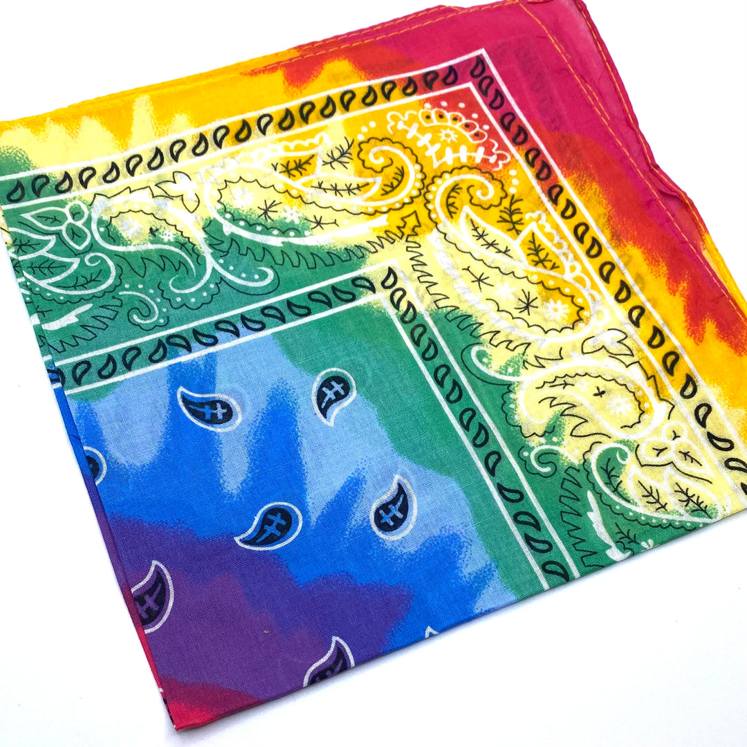 Dozen 12 Piece Tie Dye Bandanas Gradient Double Sided Classic Paisley Handkerchief BRIGHT RAINBOW