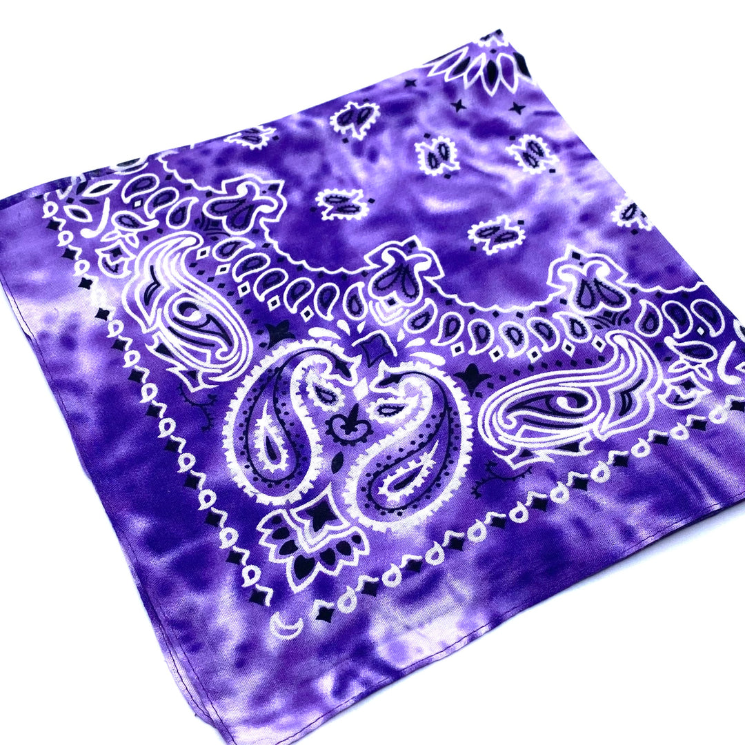 Dozen 12 Piece Tie Dye Bandanas Gradient Double Sided Classic Paisley Handkerchief DARK PURPLE