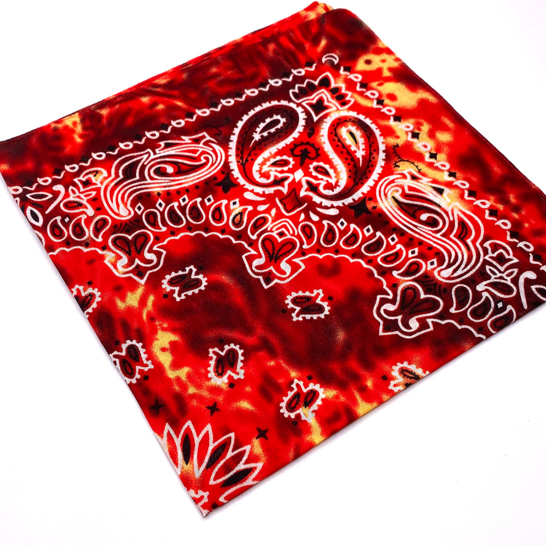 Dozen 12 Piece Tie Dye Bandanas Gradient Double Sided Classic Paisley Handkerchief RED FIRE