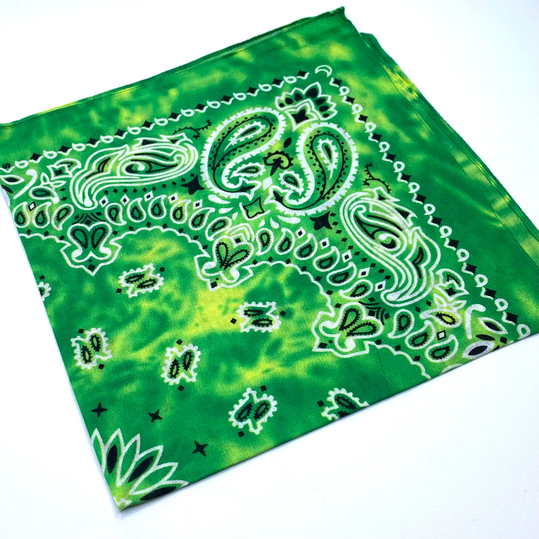 Dozen 12 Piece Tie Dye Bandanas Gradient Double Sided Classic Paisley Handkerchief GREEN