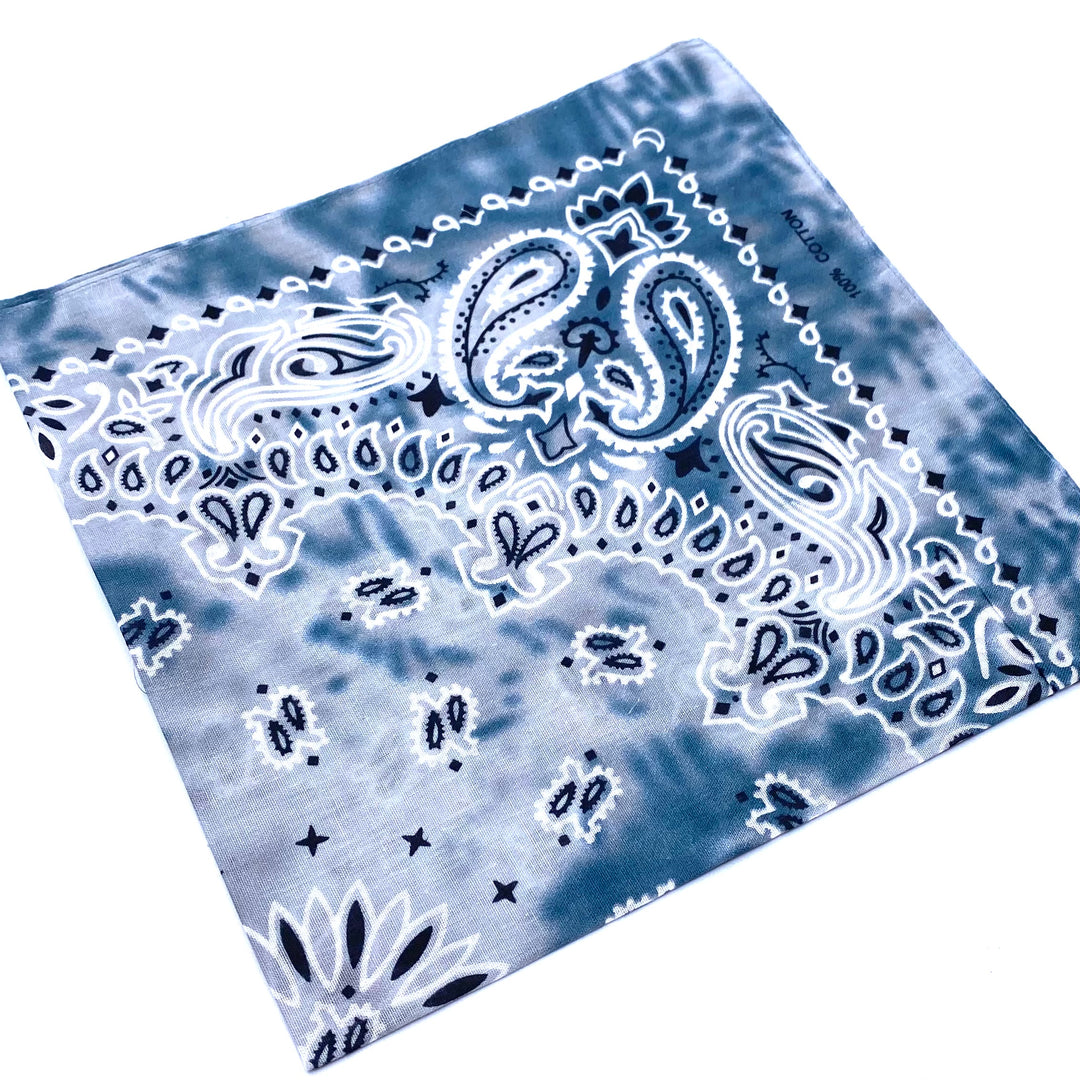 Dozen 12 Piece Tie Dye Bandanas Gradient Double Sided Classic Paisley Handkerchief BLUE JEAN GREY