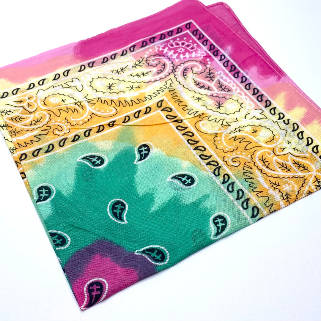 Dozen 12 Piece Tie Dye Bandanas Gradient Double Sided Classic Paisley Handkerchief PASTEL RAINBOW