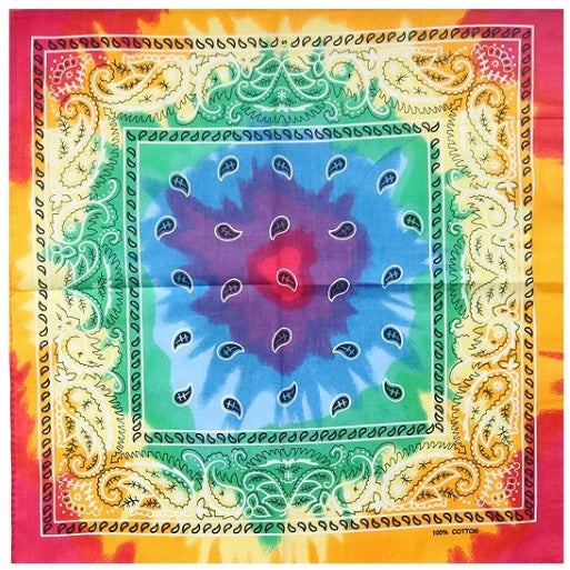 Dozen 12 Piece Tie Dye Bandanas Gradient Double Sided Classic Paisley Handkerchief BRIGHT RAINBOW