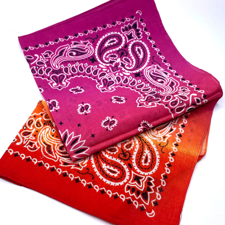 Dozen 12 Piece Tie Dye Bandanas Gradient Double Sided Classic Paisley Handkerchief PINK ORANGE RED