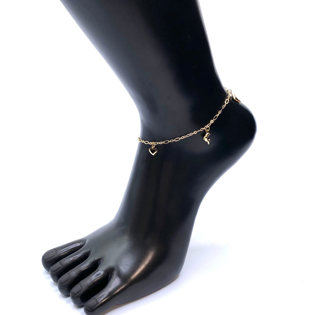 Anklet Charm Dolphin Heart Gold