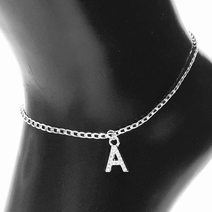 Anklet Charm Initial Letter Rhinestone Silver