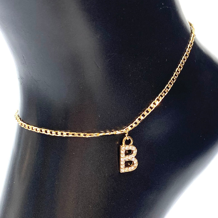 Anklet Charm Initial Letter Rhinestone Gold