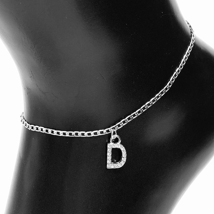 Anklet Charm Initial Letter Rhinestone Silver