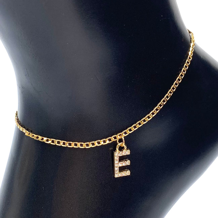 Anklet Charm Initial Letter Rhinestone Gold