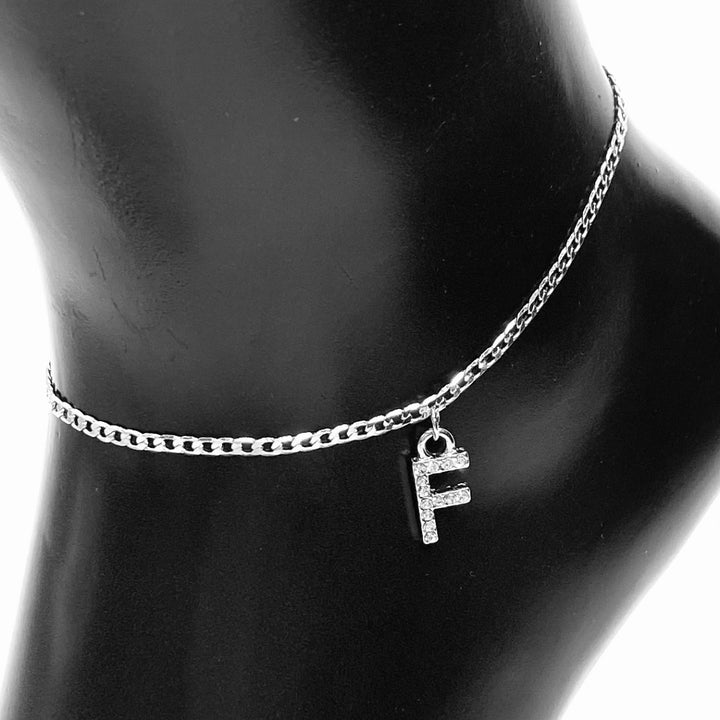 Anklet Charm Initial Letter Rhinestone Silver