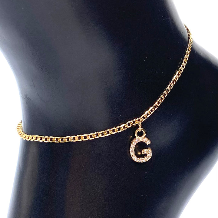 Anklet Charm Initial Letter Rhinestone Gold