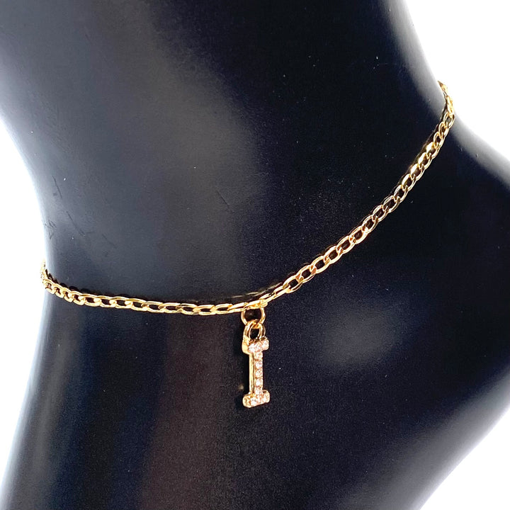 Anklet Charm Initial Letter Rhinestone Gold