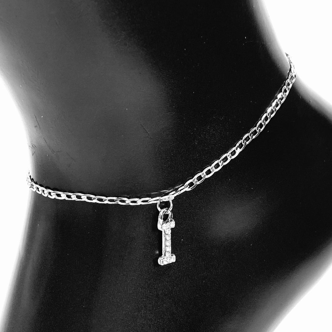 Anklet Charm Initial Letter Rhinestone Silver