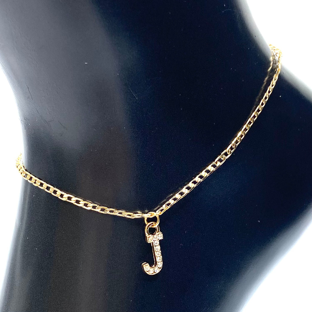 Anklet Charm Initial Letter Rhinestone Gold