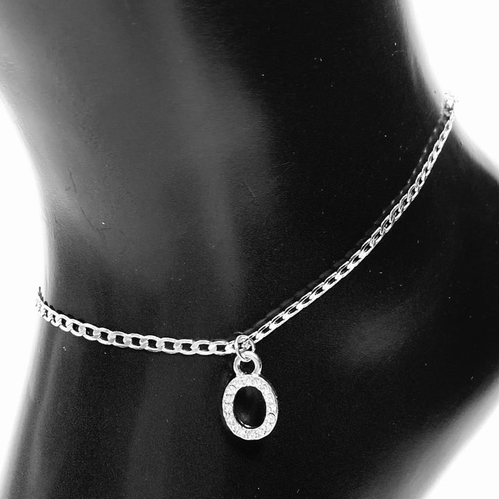 Anklet Charm Initial Letter Rhinestone Silver