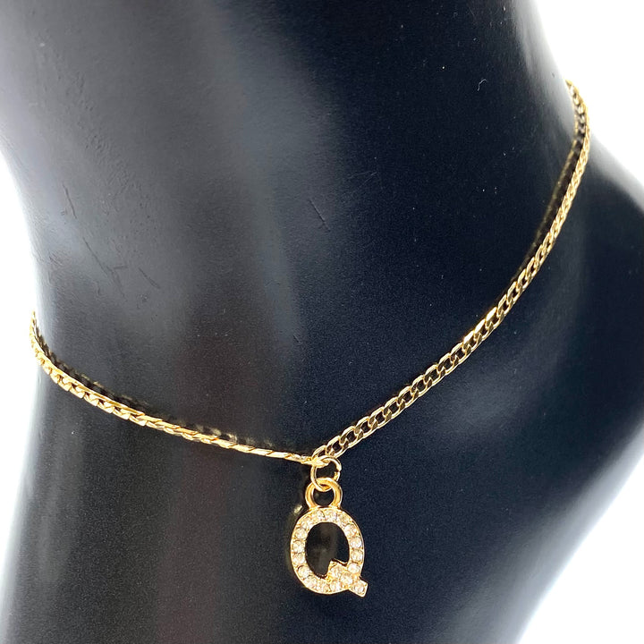 Anklet Charm Initial Letter Rhinestone Gold