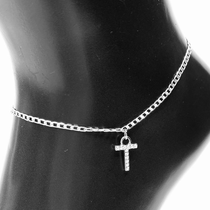 Anklet Charm Initial Letter Rhinestone Silver