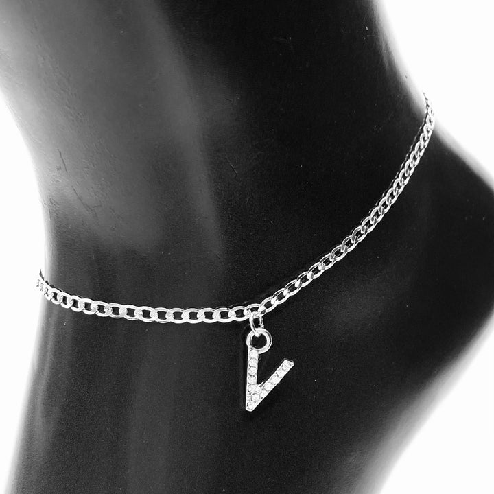 Anklet Charm Initial Letter Rhinestone Silver