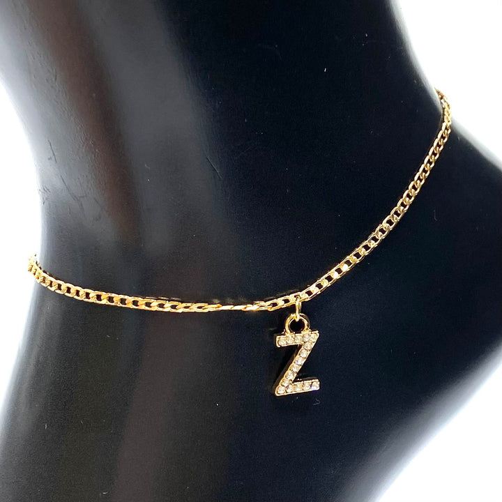 Anklet Charm Initial Letter Rhinestone Gold