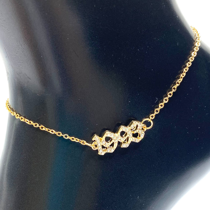 Anklet Metal Year Rhinestone Gold