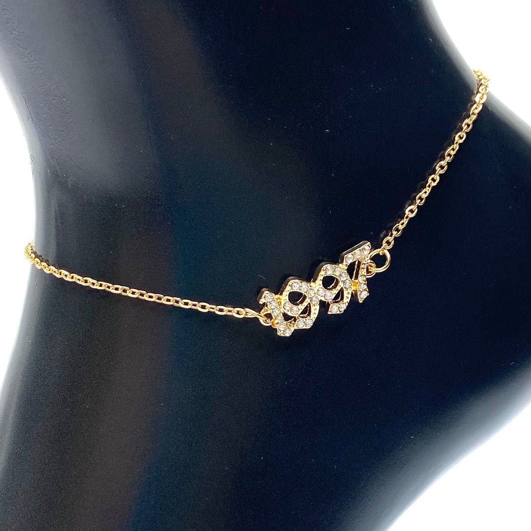 Anklet Metal Year Rhinestone Gold