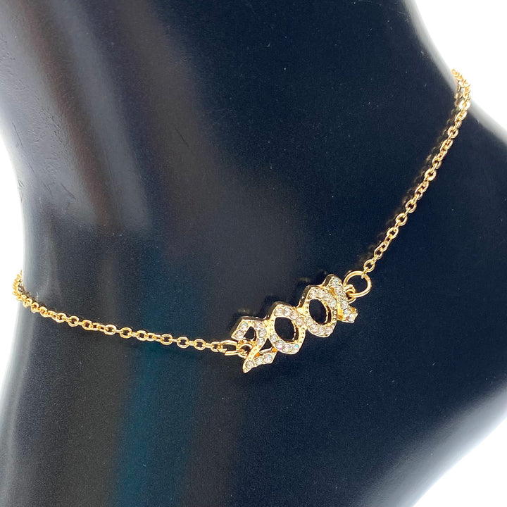 Anklet Metal Year Rhinestone Gold