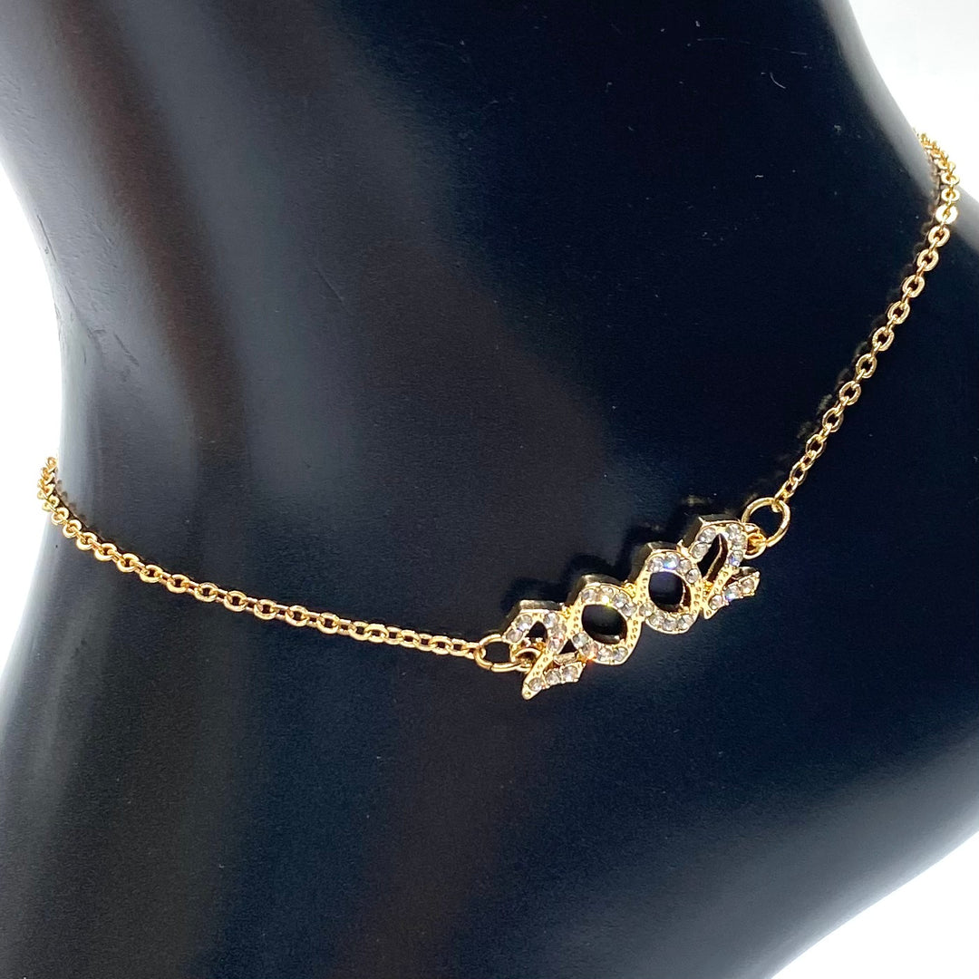 Anklet Metal Year Rhinestone Gold