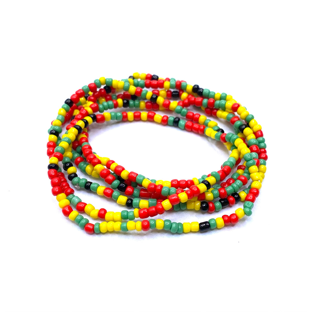 Bracelet Stretch Bohemian Stackable Bead 6 piece Red Black Green Yellow