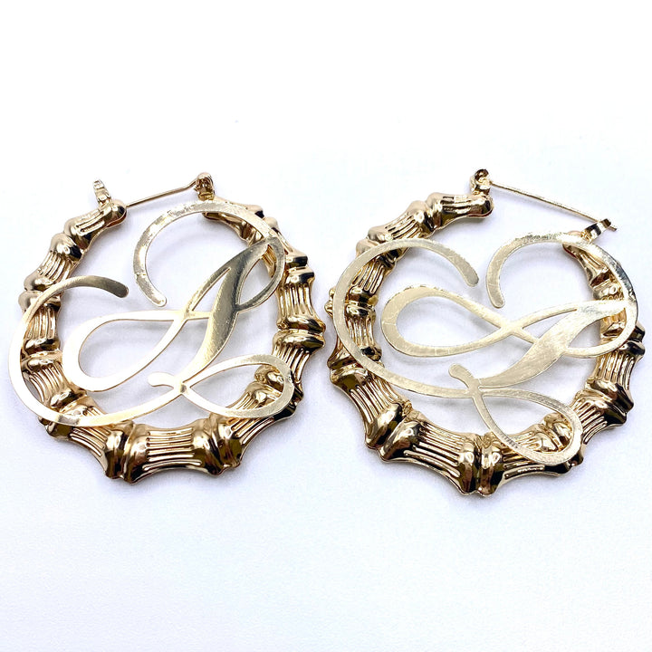 Earring Hoop Bamboo Initial Medium Gold