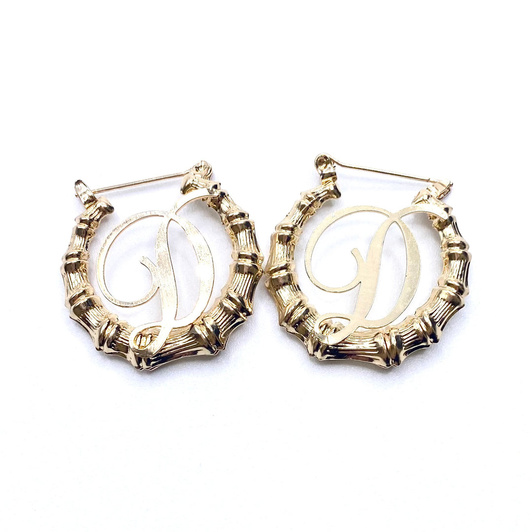 Earring Hoop Bamboo Initial Small Gold