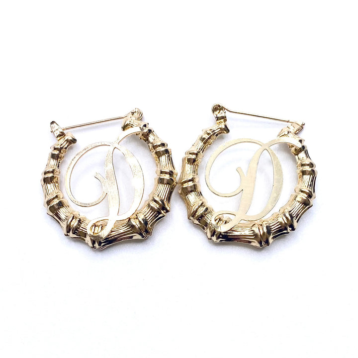 Earring Hoop Bamboo Initial Small Gold