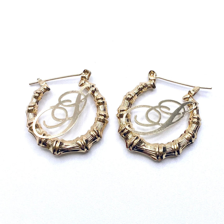 Earring Hoop Bamboo Initial Small Gold