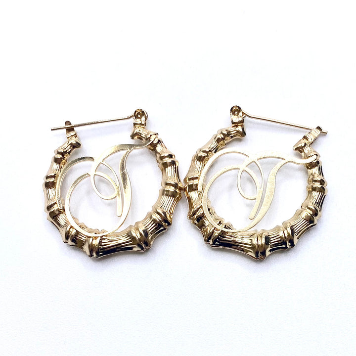 Earring Hoop Bamboo Initial Small Gold