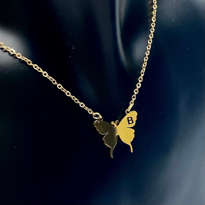 Necklace Charm Butterfly Initial Gold