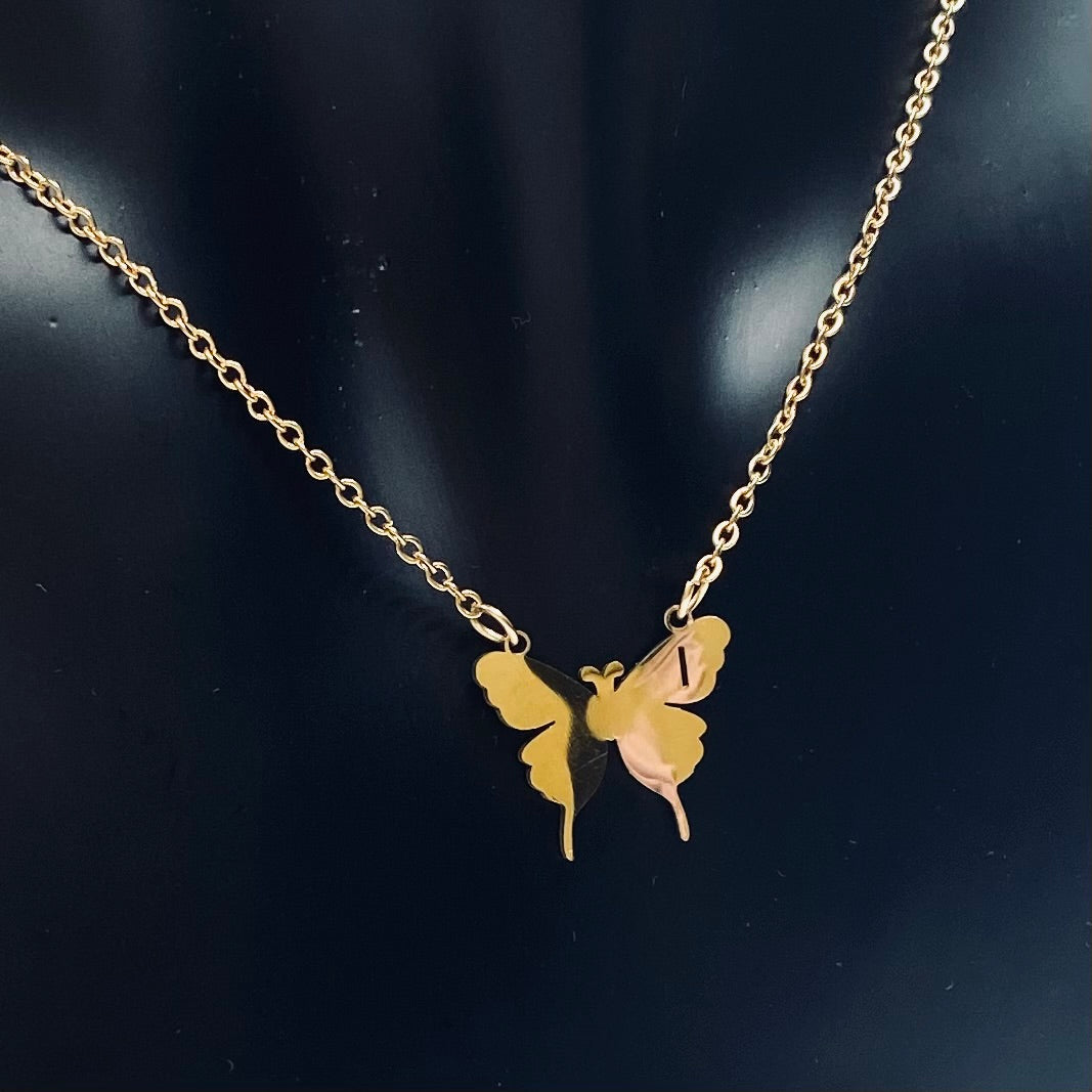 Necklace Charm Butterfly Initial Gold