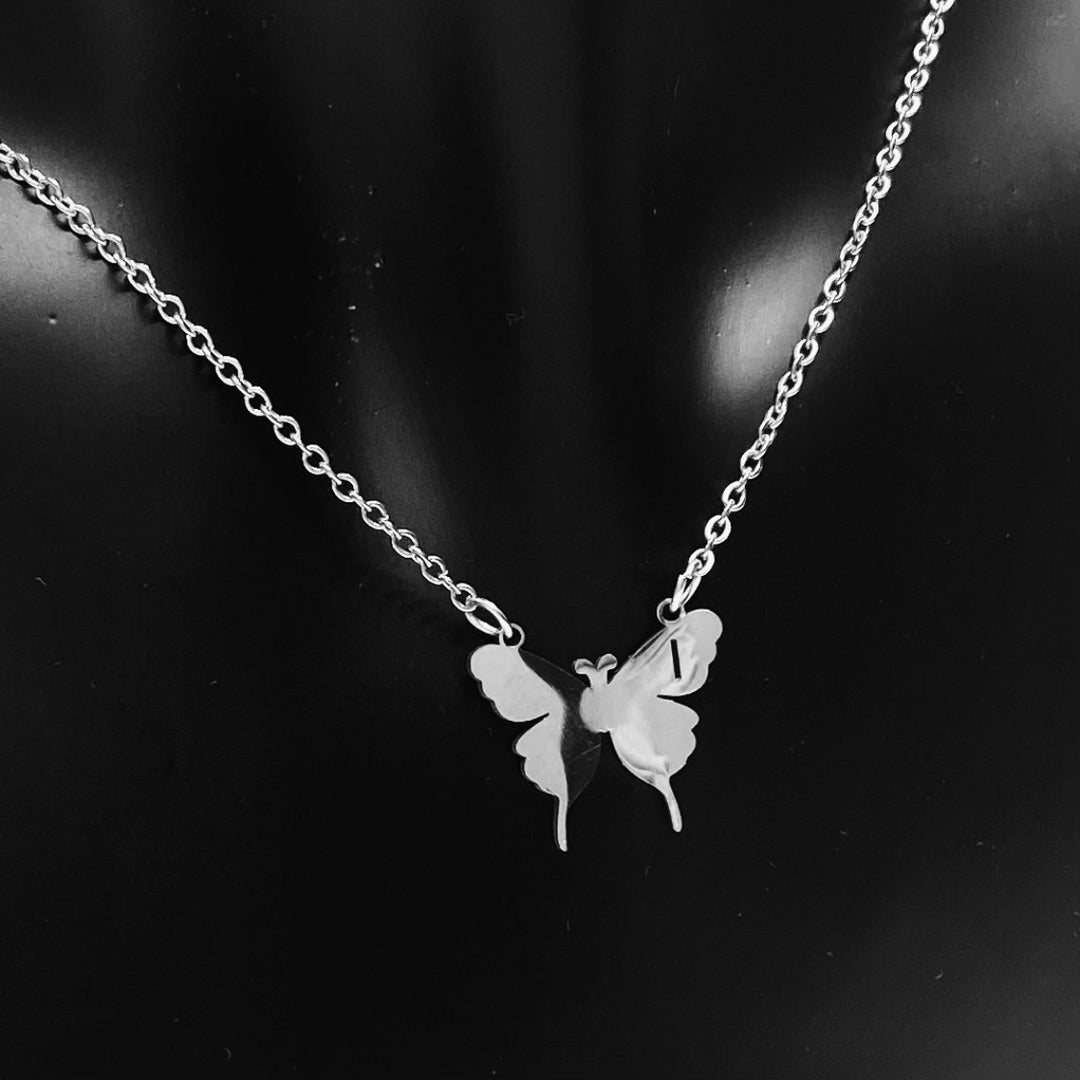 Necklace Charm Butterfly Initial Silver