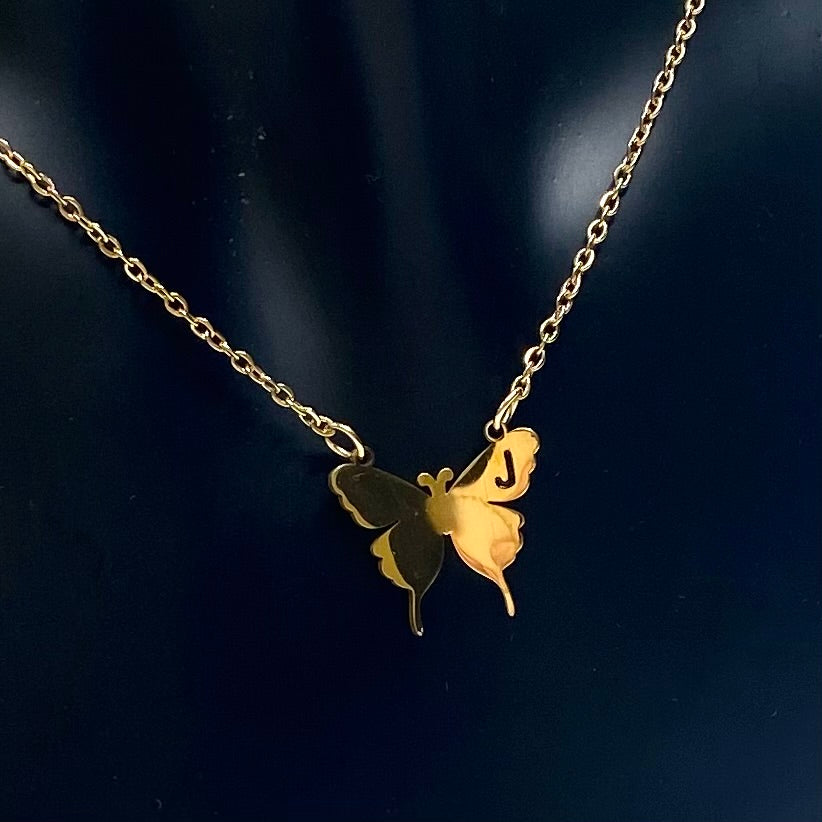 Necklace Charm Butterfly Initial Gold