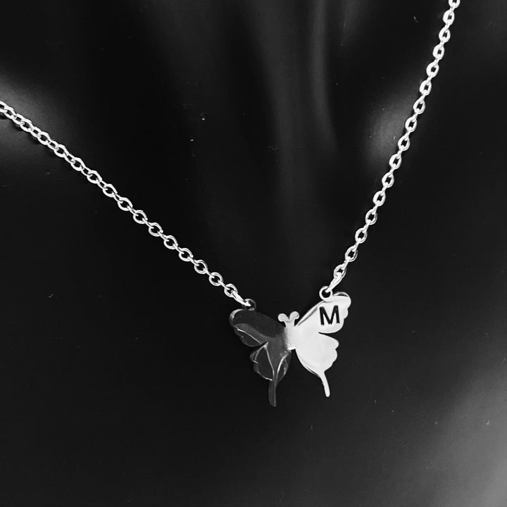 Necklace Charm Butterfly Initial Silver