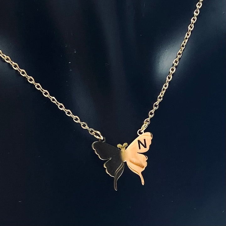 Necklace Charm Butterfly Initial Gold