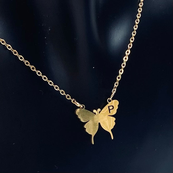 Necklace Charm Butterfly Initial Gold