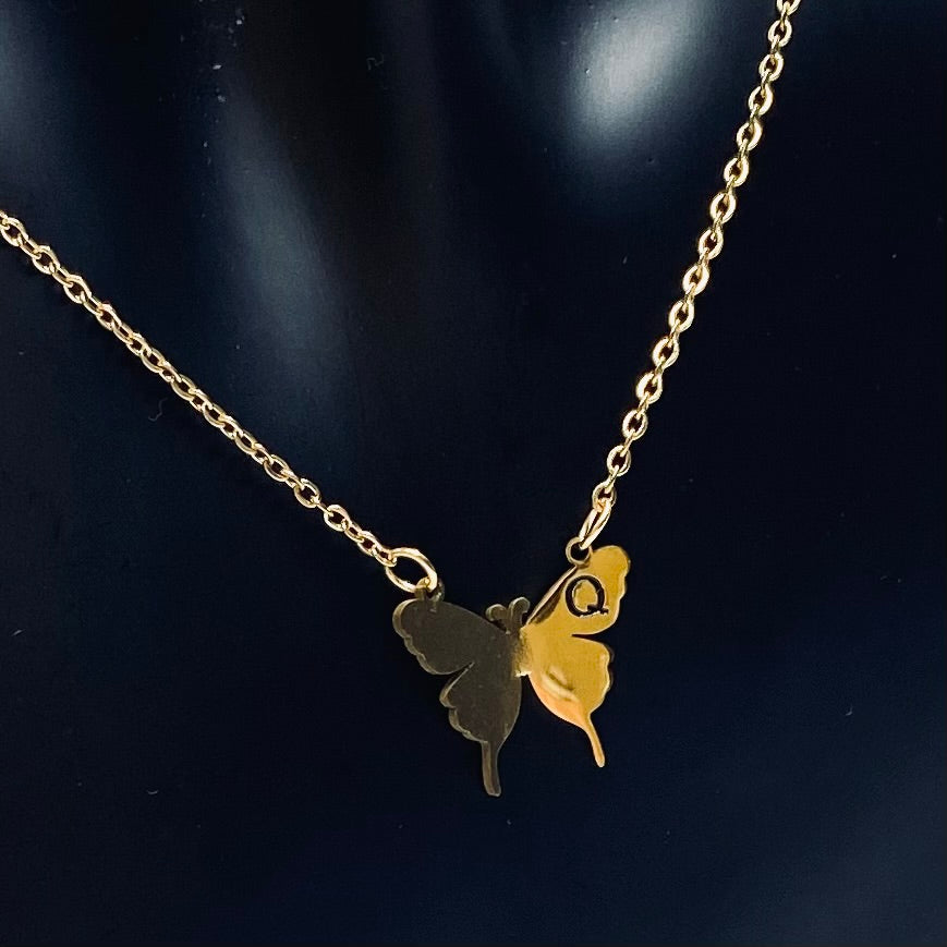 Necklace Charm Butterfly Initial Gold