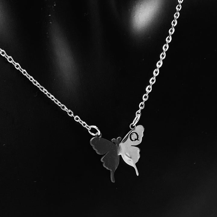 Necklace Charm Butterfly Initial Silver