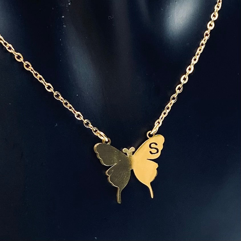 Necklace Charm Butterfly Initial Gold