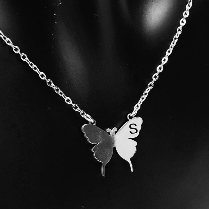 Necklace Charm Butterfly Initial Silver