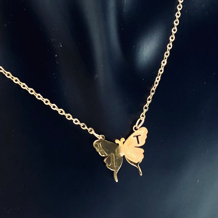 Necklace Charm Butterfly Initial Gold