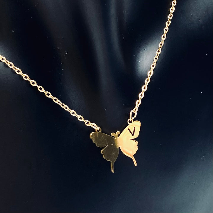 Necklace Charm Butterfly Initial Gold