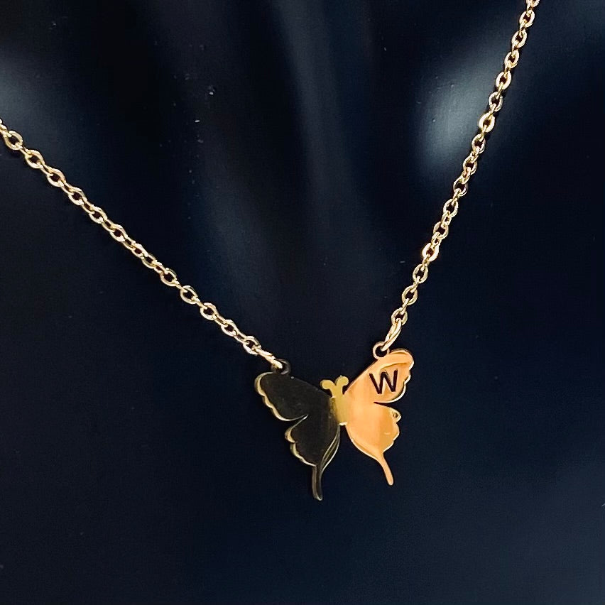 Necklace Charm Butterfly Initial Gold